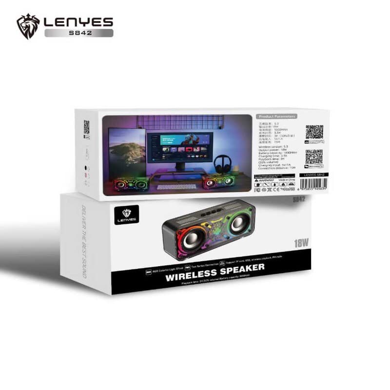 LENYES S842 18W Wireless Speaker Bluetooh 5.3 Transparan RGB LED Light TWS Portable FM Radio