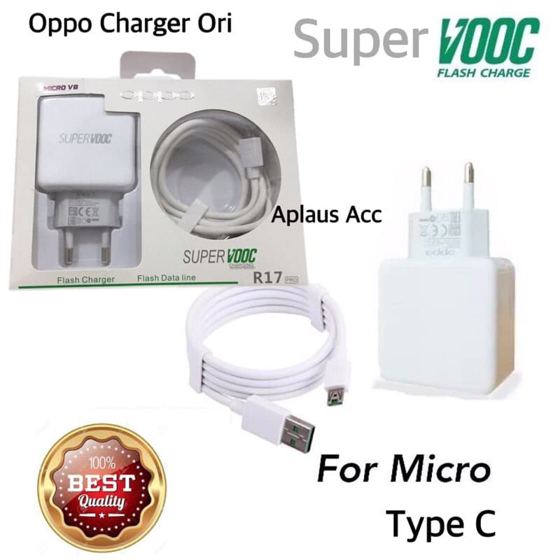 Charger Oppo R17 Super Vooc Ori 100% Fast Charging Micro dan Type C