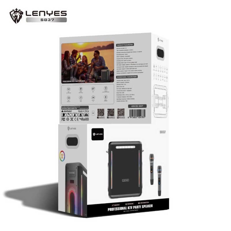 LENYES S837 300W Outdoor KTV Wireless Speaker + Microphone Karaoke Bluetooth 5.0 High Powerfull Bass TWS