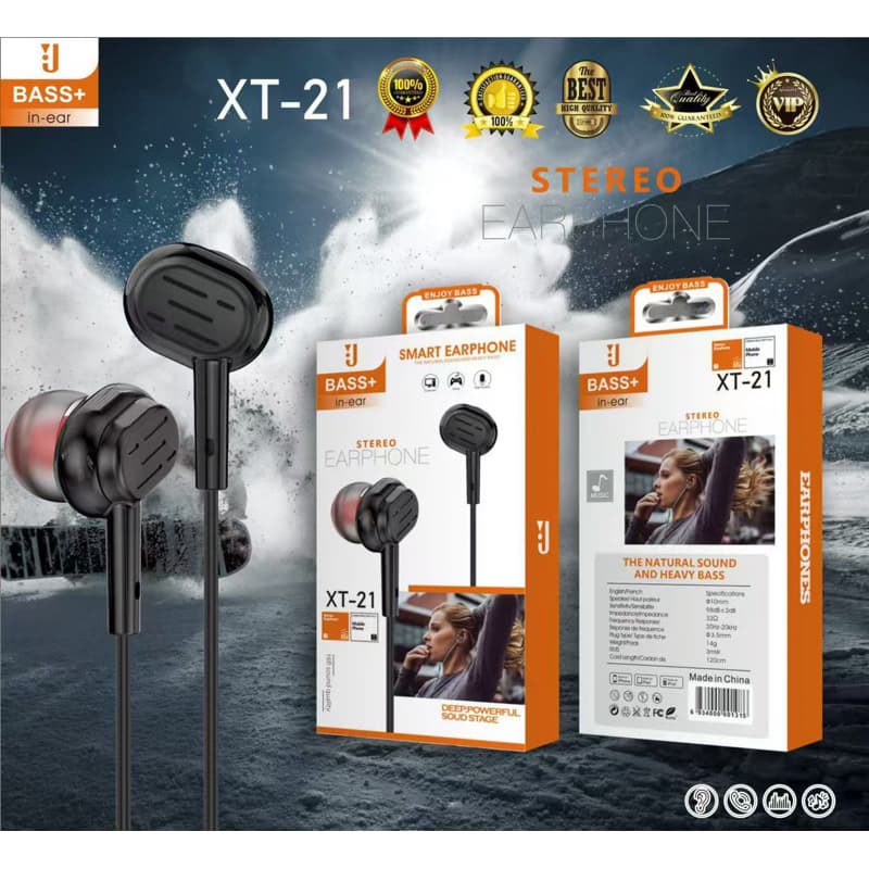 Handsfree Headset J XT-21 + Mic Bass Stereo Earphone XT21