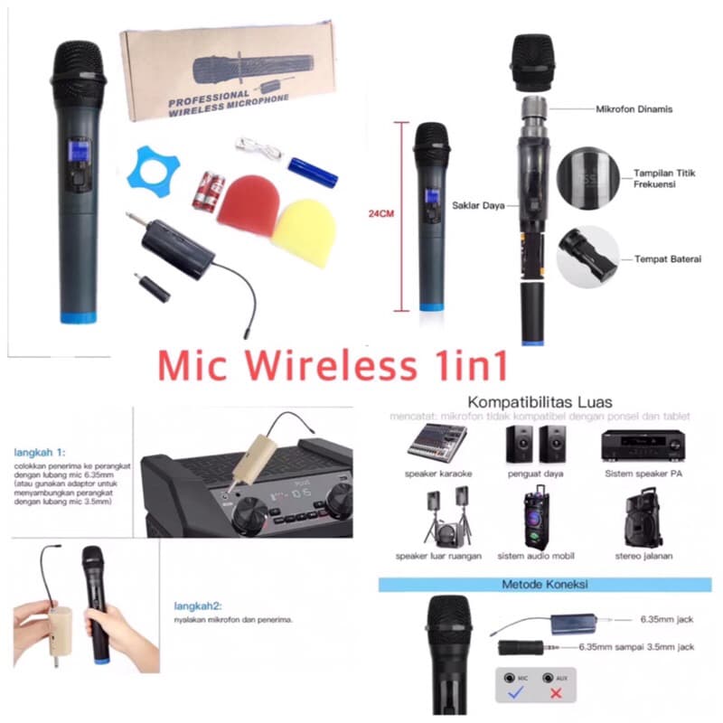 Microphone Wireless Nirkabel 1in1 & 2in1