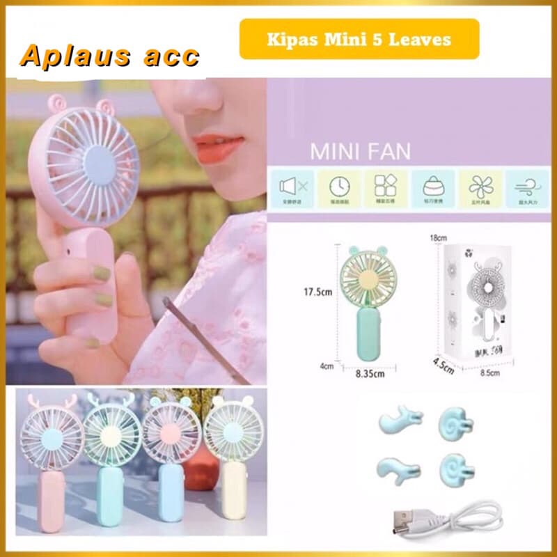 Kipas Angin Mini Genggam 5 Leaves Cute Portable Rechargeable Mini Fan Portable