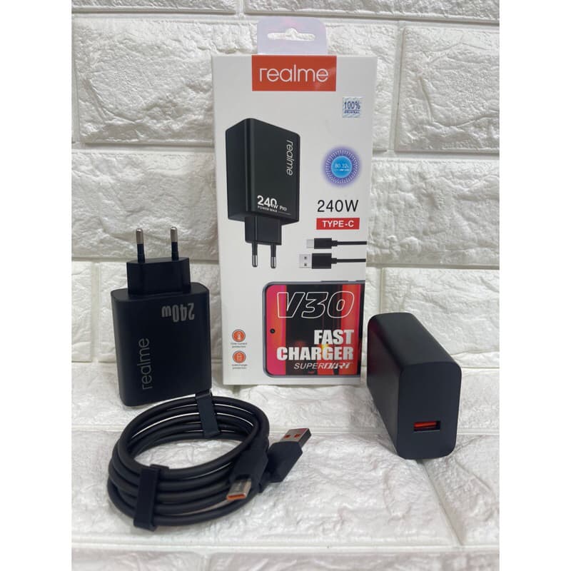Charger Casan Ori Realme V30 240W Full Black Colokan Type-C Support FastCharging & VOOC