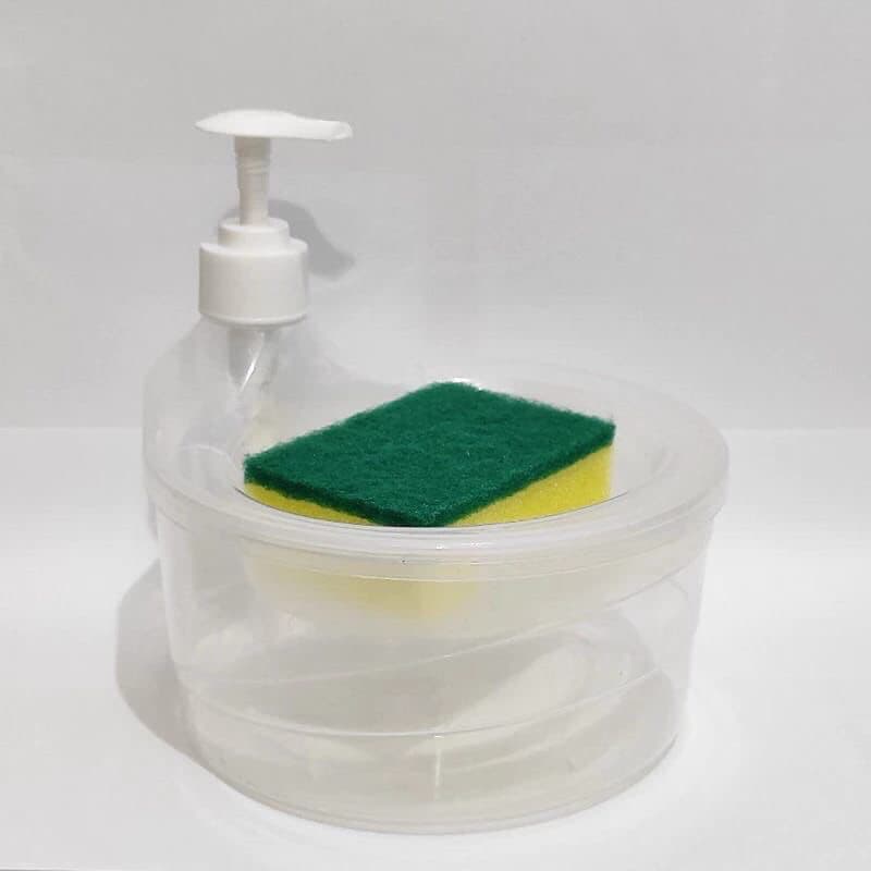 Tempat Sabun Cair Cuci Piring + Spons Dispenser Bentuk Mangkok Wadah Sabun