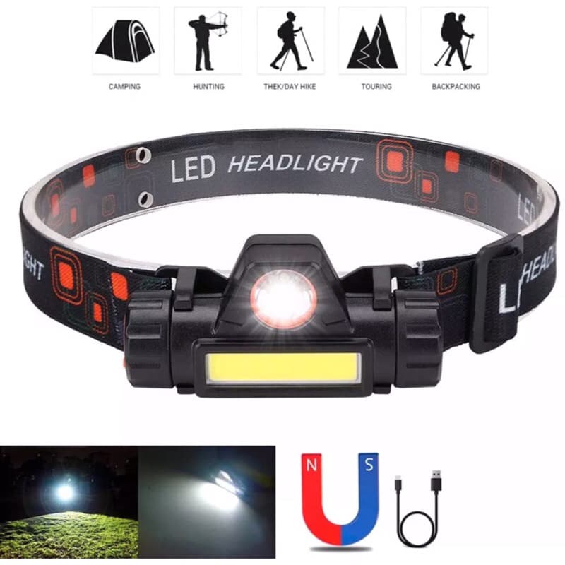 Senter Kepala Mini COB XPE Headlamp Bisa Putar Copot Cas USB
