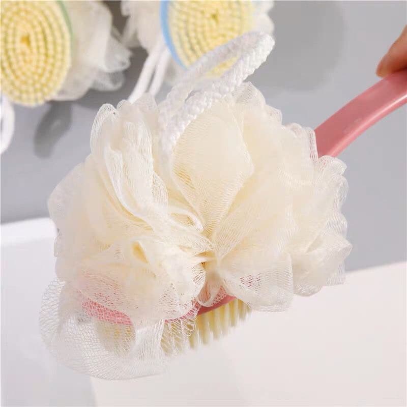 Tongkat Sikat Badan 2 Sisi Alat Sikat Punggung + Shower Puff Pembersih Badan
