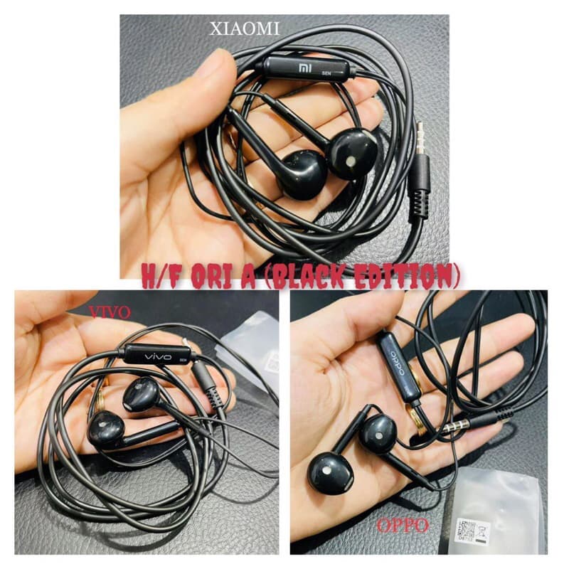 Handsfree Headset Earphone Ori Cabutan Hitam Putih