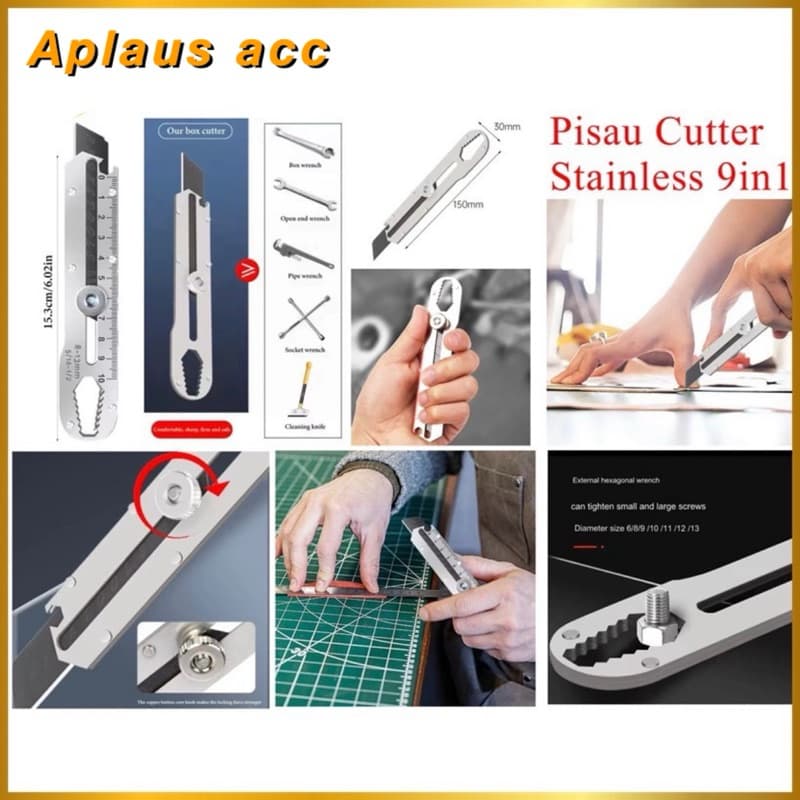 Pisau Cutter Stainless Besi 9in1 Cutter Stainless Pemotong Kertas Tajam Anti Karat