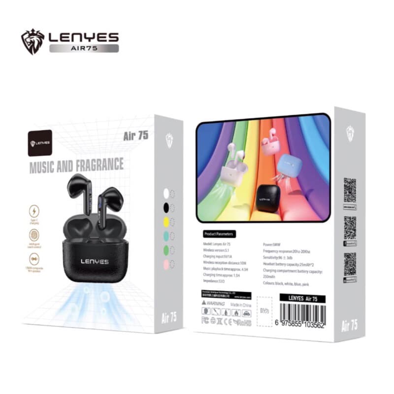 Handsfree Bluetooth TWS Lenyes Air75 Headset Wireless 5.1 Music And Fragrance