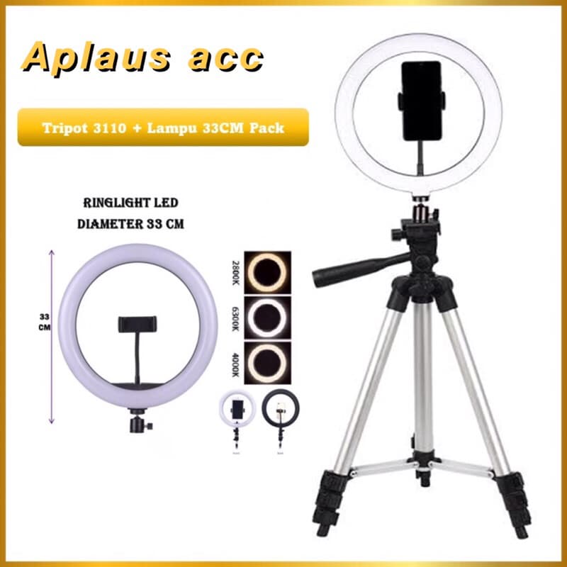 Paket Komplit Ringlight 33cm Pack + Tripod 3110 Pack Make Up Vlog Selfie