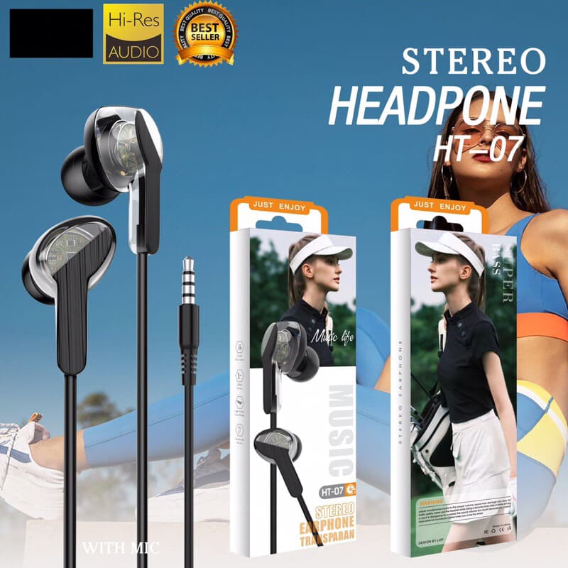Handsfree Headphone Branded Stereo Transparan Murah