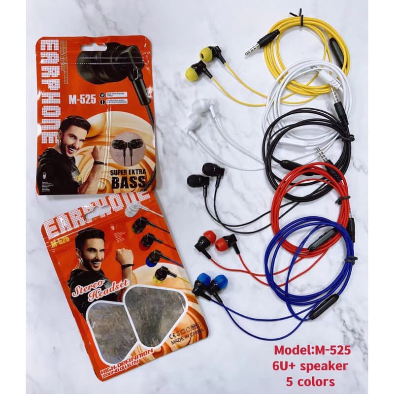 Headset Handsfree Stereo + Mic Earphone M525 bisa telepon dan dengar musik