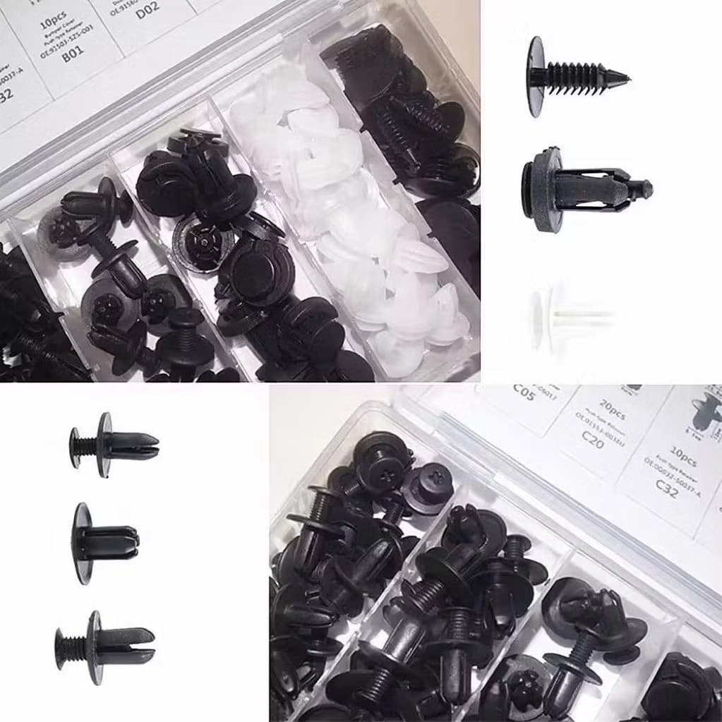 Baut Rivet Mobil Universal 1 Kotak Isi 100pcs Klip Bumper Baut Body Plastik Set Serbaguna