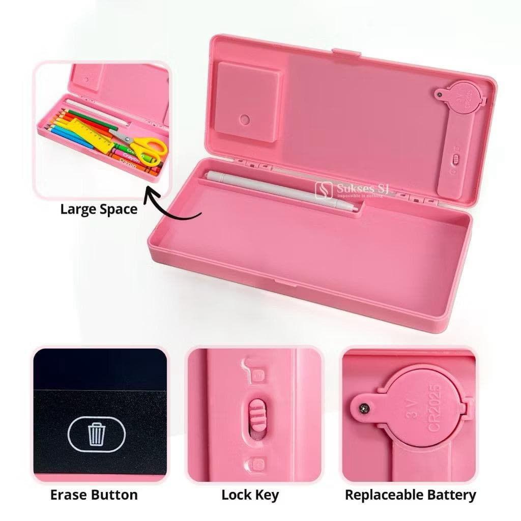 Kotak Pensil 3in1 Drawing Pad Kalkulator Papan Tulis LCD Pen Case