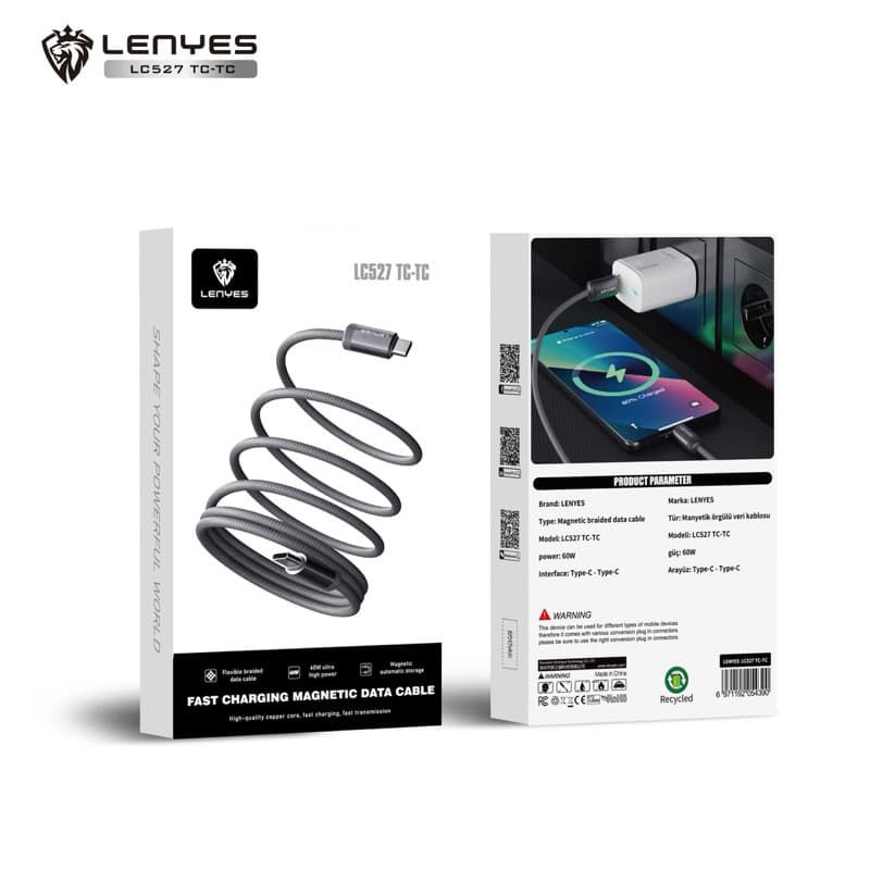 LENYES LC527 Kabel Data Fast Charging 27W & 60W Magnetic Braided Data Cable Charger Nylon