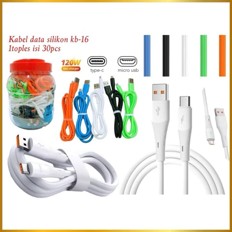Kabel Data Silicone 120W KB-16 Micro Type C USB Charging Kabel Data Kuat