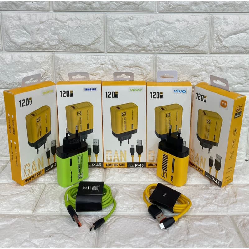 Charger Android Fast Charging 120W GAN P43 Colokan Micro dan Type C Casan Original