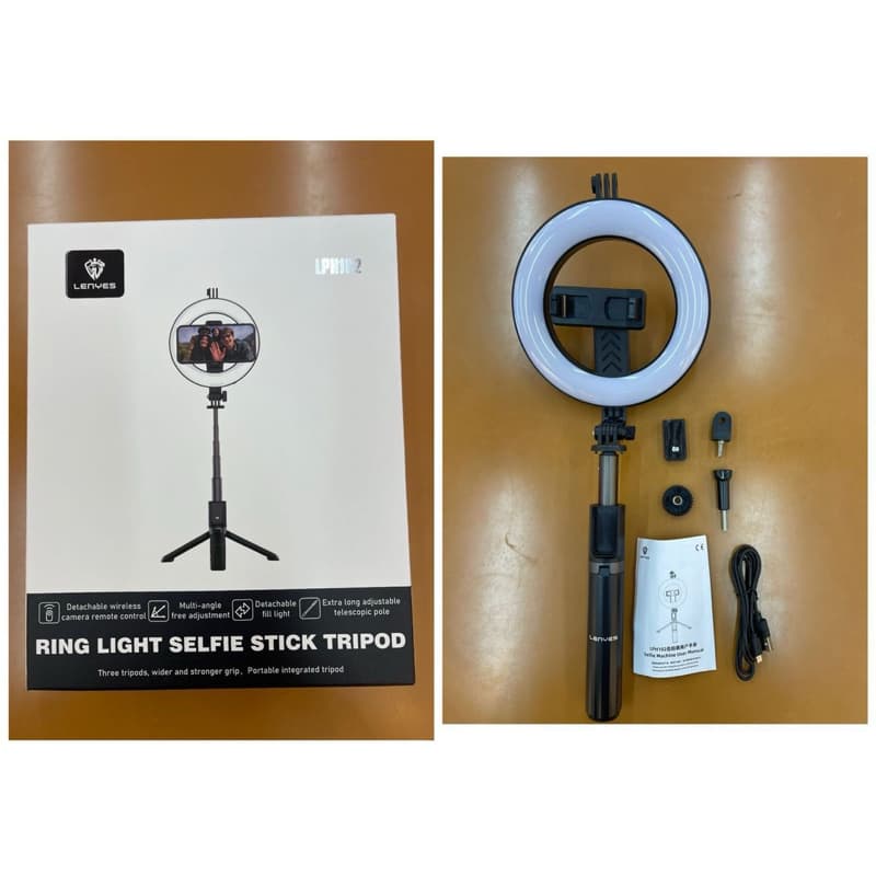 TONGSIS LENYES LPH102 Ring Light Selfie Stick Tripod Kamera HP With Remote Bluetooth Monopod Portable
