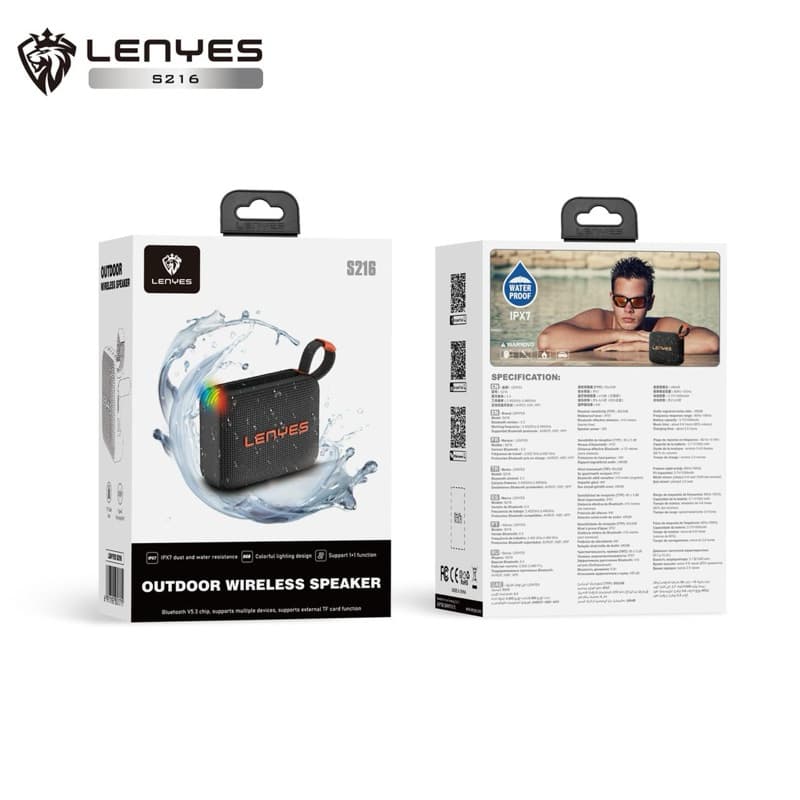 LENYES S216 Wireless Speaker Bluetooth 5.3 Portable Waterproof IPX7 RGB Light Musik Box TWS