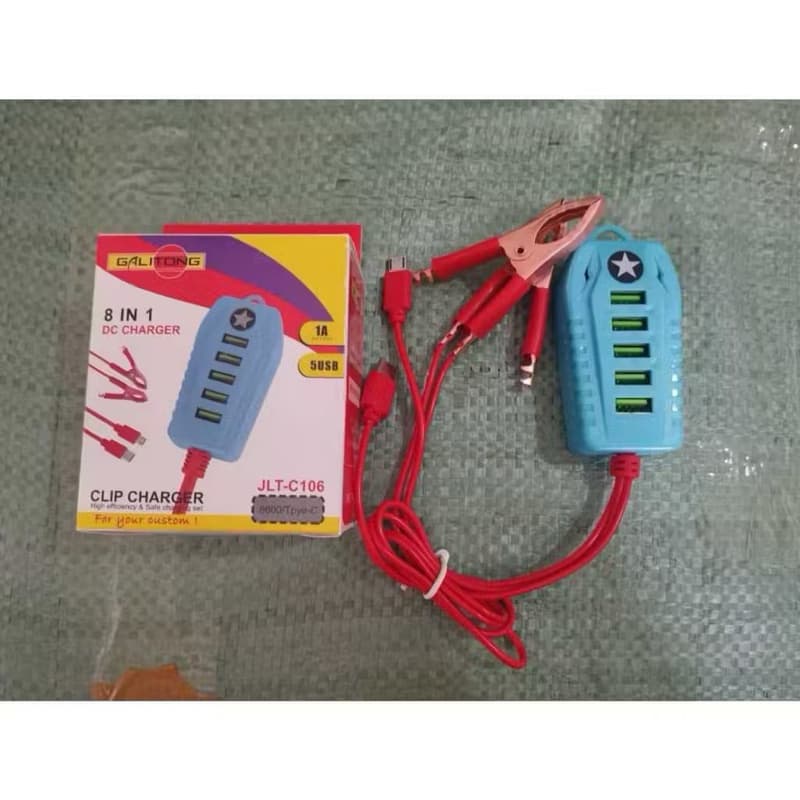 Charger Aki Galitong 8in1 + 5 USB JLT-C106 DC Charger TC Aki Clip Charger Universal