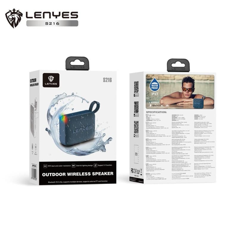 LENYES S216 Wireless Speaker Bluetooth 5.3 Portable Waterproof IPX7 RGB Light Musik Box TWS