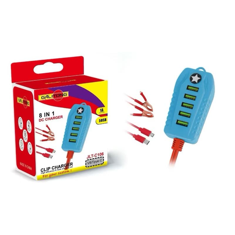 Charger Aki Galitong 8in1 + 5 USB JLT-C106 DC Charger TC Aki Clip Charger Universal