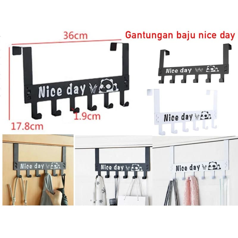 Gantungan  Baju Hook Nice Day Minimalis Gantungan Belakang Pintu Tanpa Paku