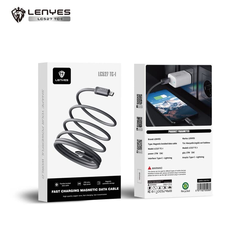 LENYES LC527 Kabel Data Fast Charging 27W & 60W Magnetic Braided Data Cable Charger Nylon