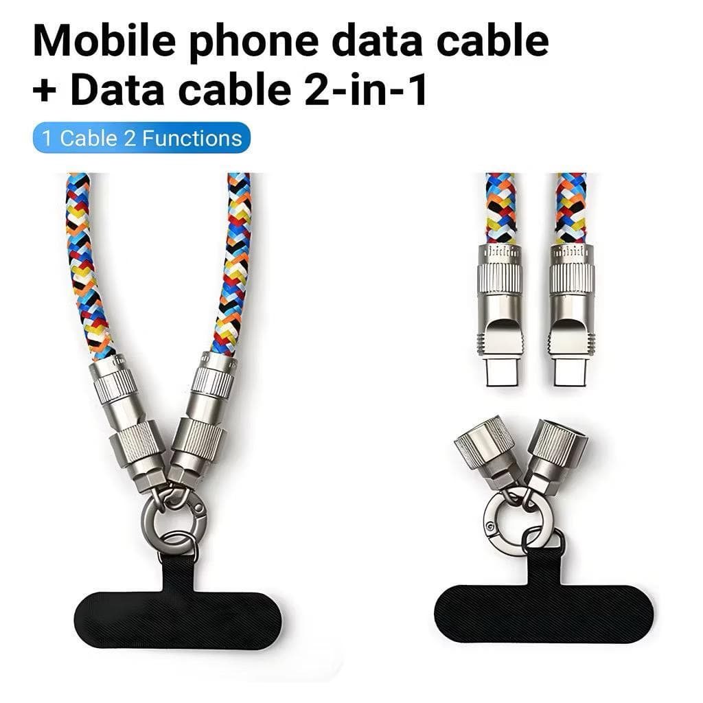 Tali Gantungan HP + Kabel Charger PD 60W 1 Cable 2 Functions Lanyard Strap Detachable Lock Buckle Super Kuat Pengisian Cepat
