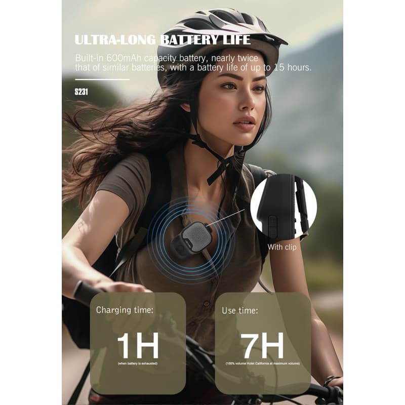 LENYES S231 Mini LoudSpeaker Clip On Microphone Wireless Bluetooth 5.3 Speaker Portable Waterproof IPX7
