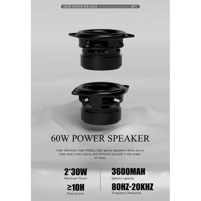Wireless Speaker LENYES S871 60W Bluetooth 5.3 Portable RGB Light TWS Waterproof IPX6