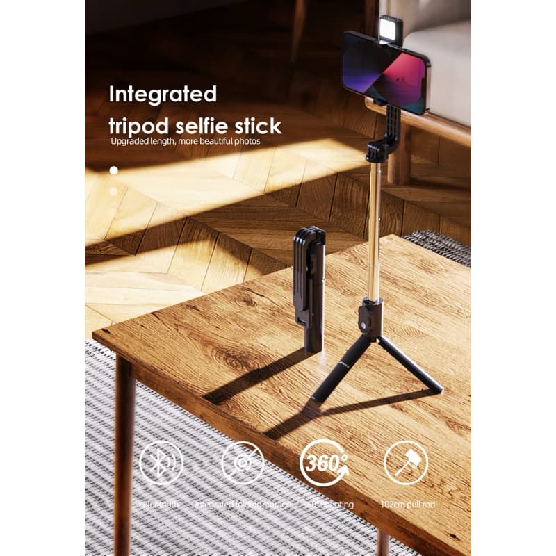 Tongsis LENYES LPH101 Tripod Selfie Kamera HP With Remote Bluetooth Lampu LED Stick Monopod Portable