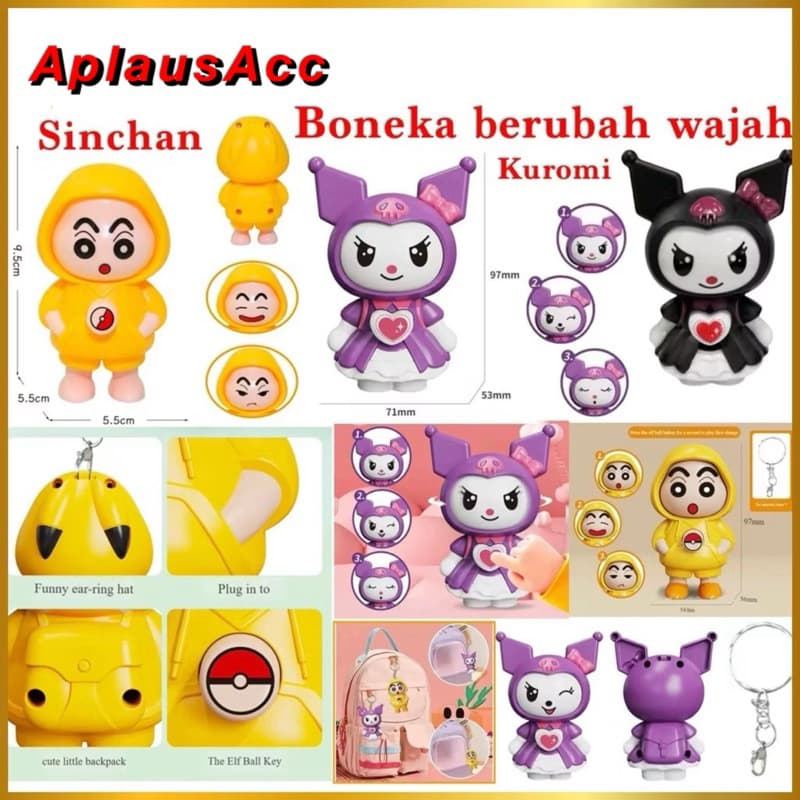 Gantungan Kunci Boneka Shinchan Kuromi Berubah Wajah Keychain Karakter Shinchan Lucu