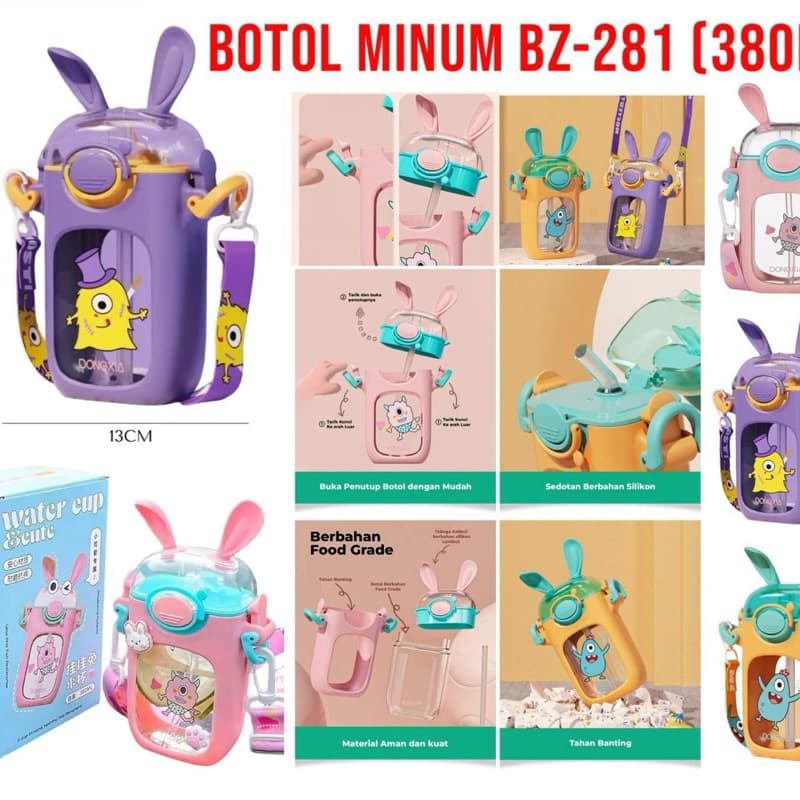 Botol Minum Anak BZ-281 Botol Minum 380ML Karakter Lucu Telinga Free Stiker BPA Free
