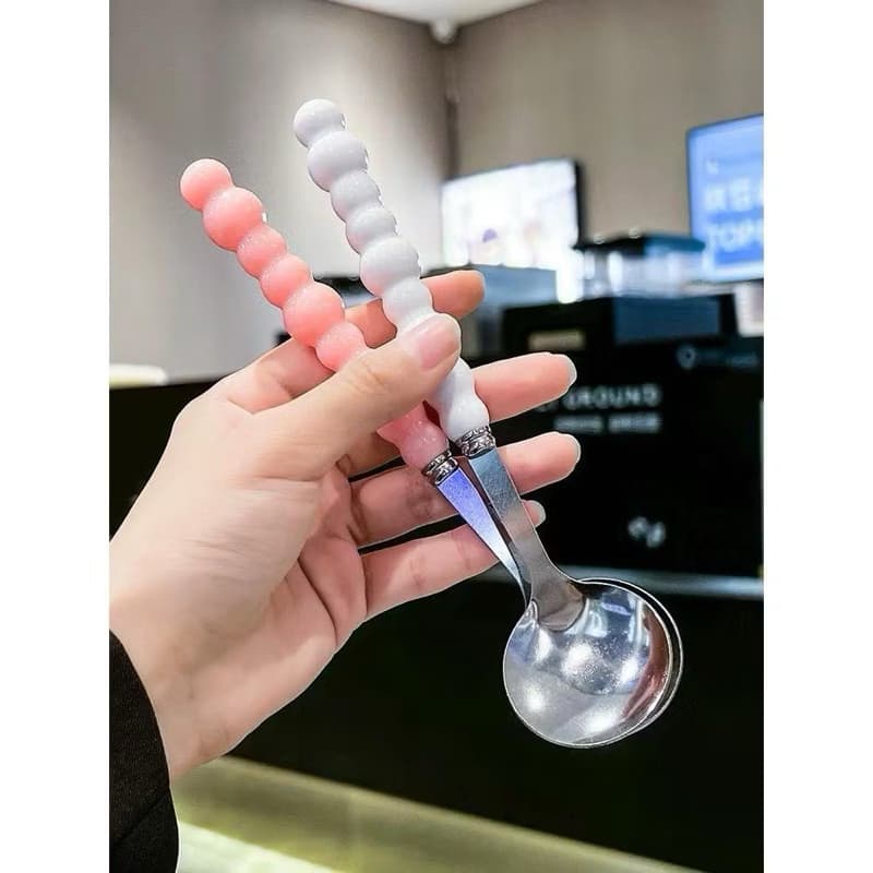 Sendok Stainless Steel Gagang Mutiara Sendok Pearl Cutlery Aesthetic Perlengkapan Makan