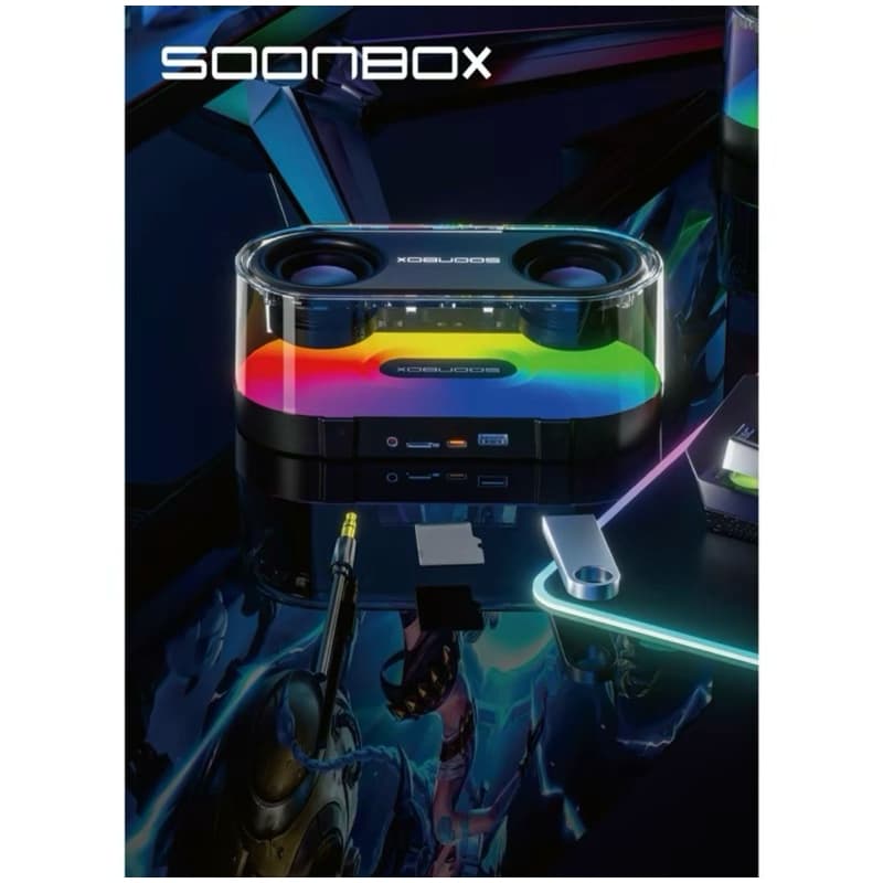 Soonbox S302 Speaker Tranparan 10W Bluetooth 5.3 Suara 360 LED Bass Sound Mechanical Button Tombol