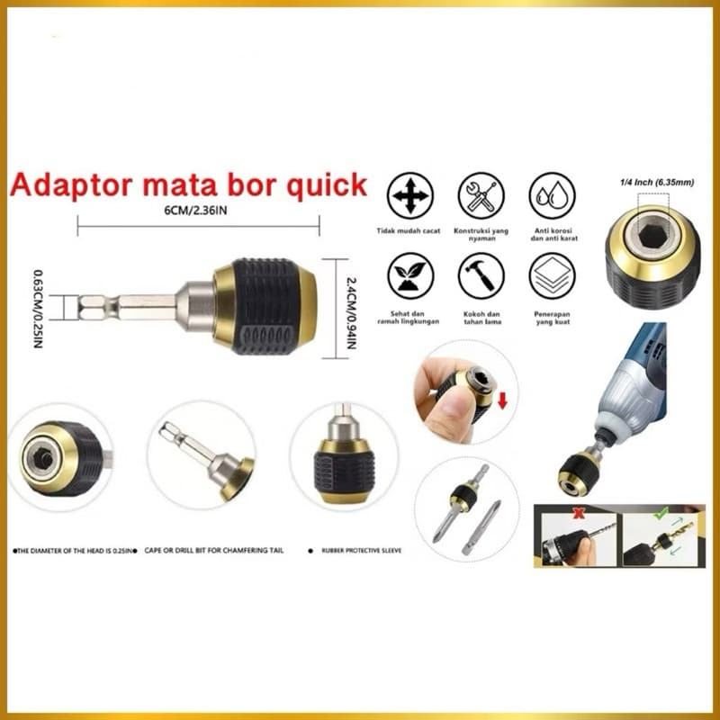 Adaptor Mata Bor Quick Change Chuck Heksagonal Kepala Adaptor Mata Bor Converter