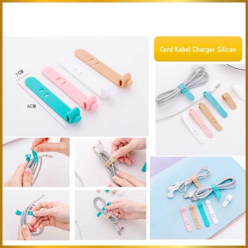 Pengikat Kabel Silicone Cord Cable Penggulung Kabel Charger Headset Clip Cable