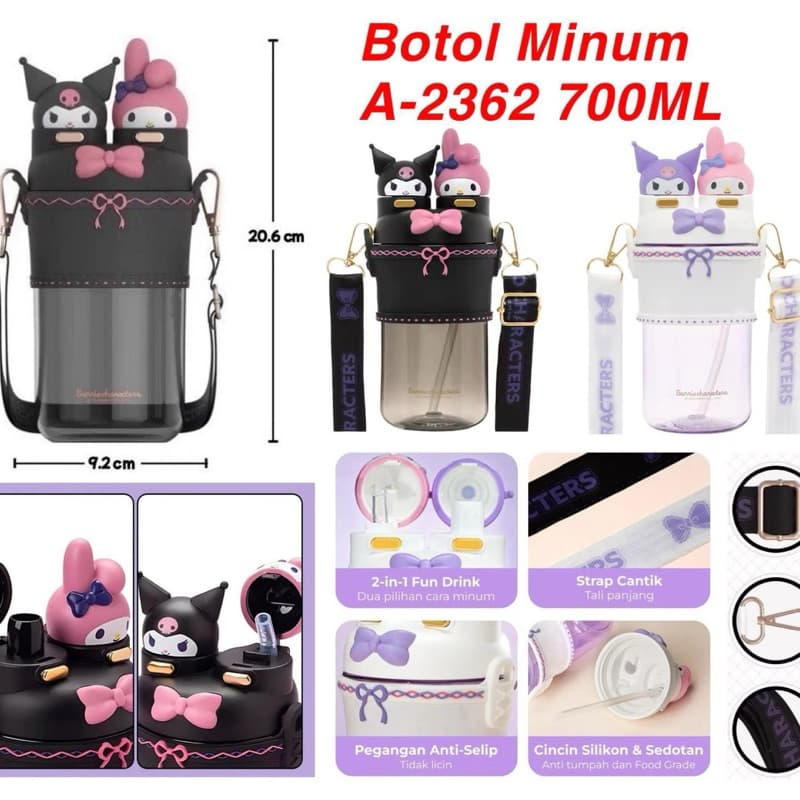 Botol Minum Anak Kuromi Melody A-2362 Botol Minum 700ML Karakter Lucu BPA Free