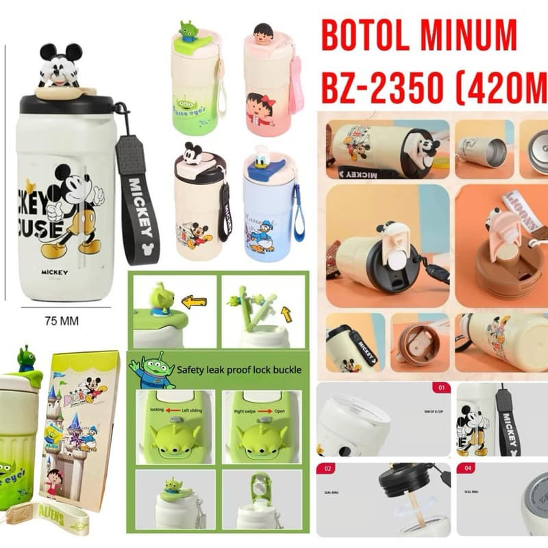 Tumbler Termos Stainless Karakter Kartun BZ-2350 Tumbler Minum Tahan Panas Mug 420ML BPA Free