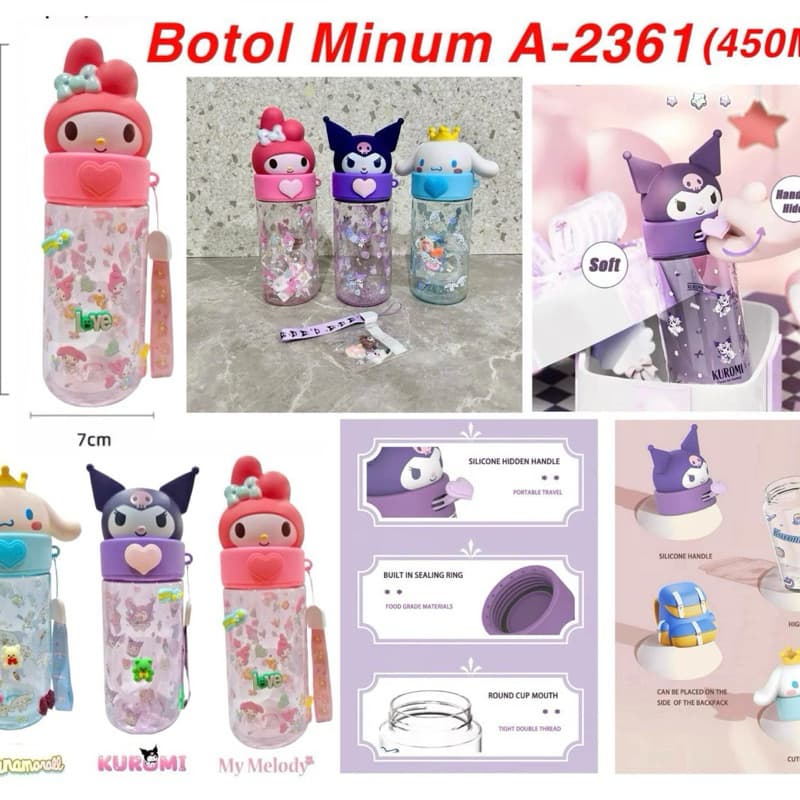 Botol Minum Anak Kuromi Melody Cinnamoroll A-2361 Botol Minum 450ML Karakter Lucu BPA Free