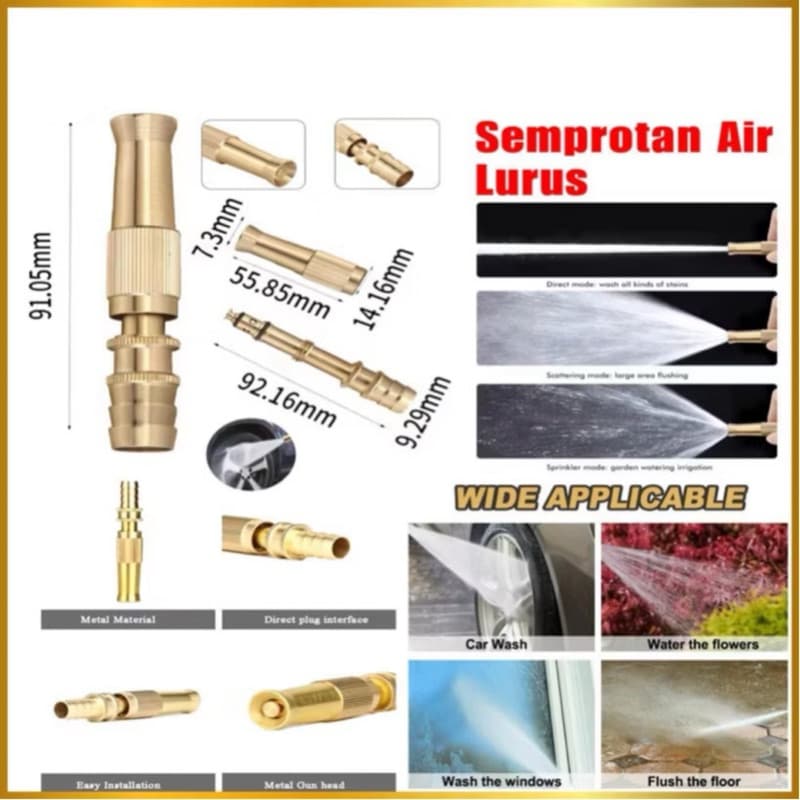 Kepala Semprotan Air Lurus Kuningan Konektor Selang Semprotan Hose Nozzle Kuningan