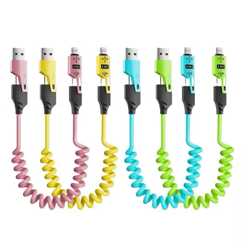 Kabel Data Spring 4in1 Macaron Kabel Data Lilit Spiral Silicone Fast Charging Serbaguna