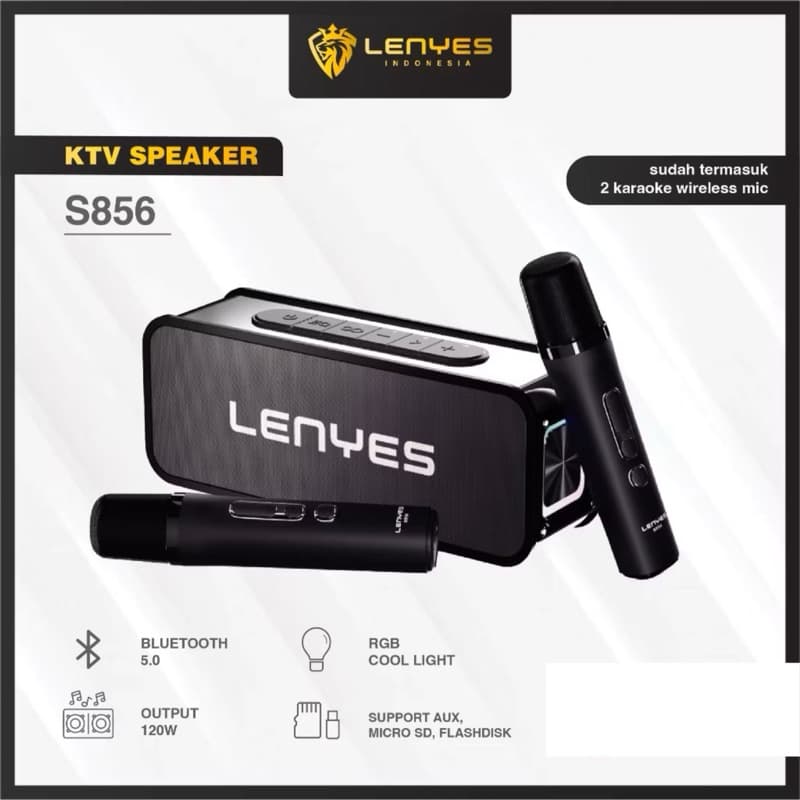 LENYES S856 120W KTV Wireless Speaker + Microphone Karaoke Bluetooth 5.0 Portable RGB Light DSP High Power