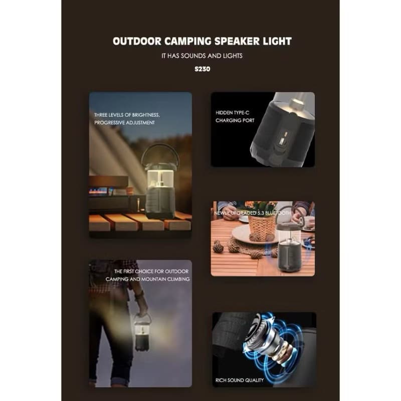 LENYES S230 15W Outdoor Camping Lamp Wireless Speaker Bluetooth 5.3 Portable LED Lampu Tidur TWS