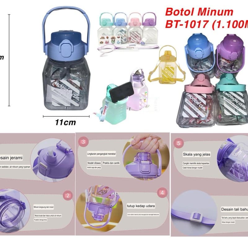 Botol Minum Besar 1,1 Liter BT1017 Botol Minum Transparan 1100ML Free Stiker BPA Free