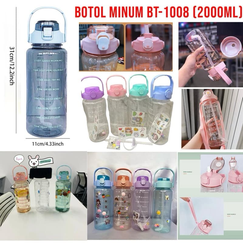 Botol Minum Jumbo 2 Liter BT1008 Botol Minum Jumbo 2000ML Transparan Free Stiker BPA Free