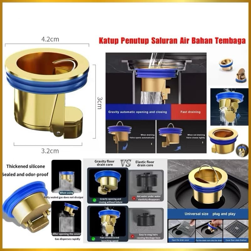 Katup Penutup Saluran Air Bahan Tembaga Saluran Air Floor Drain Kamar Mandi Anti Bau