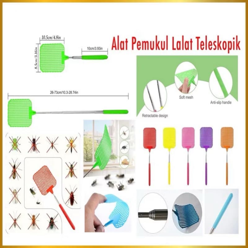 Alat Pemukul Nyamuk Teleskopik Alat Pemukul Lalat Tahan Karat Plastik Pemukul Hewan Serangga Manual