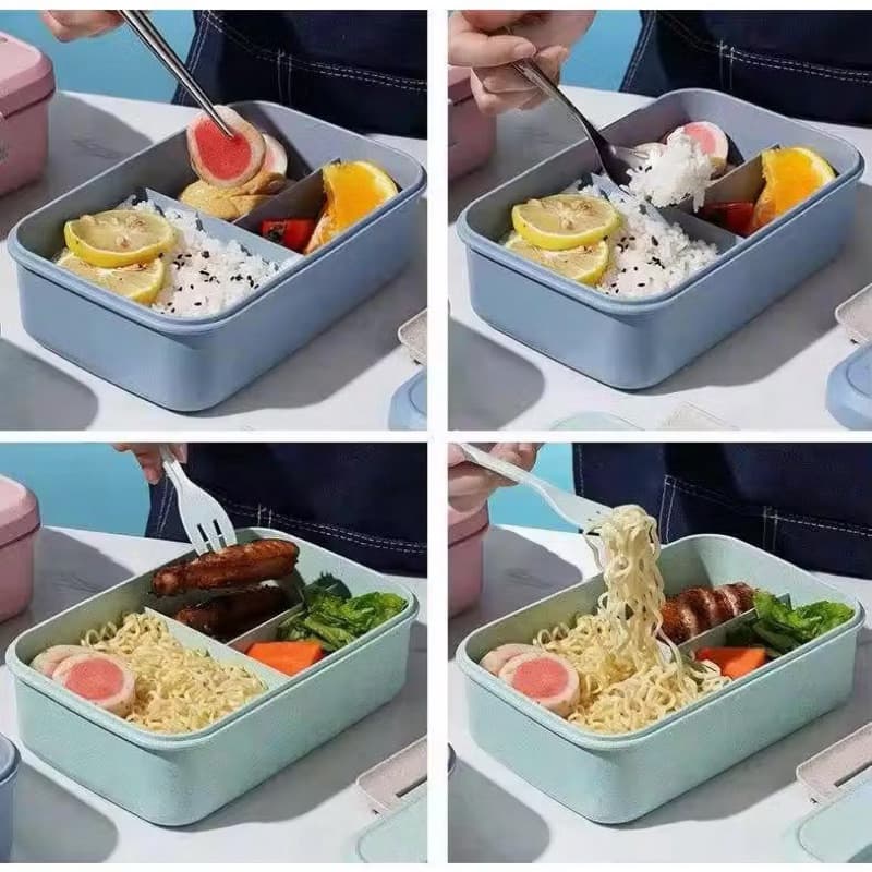 Lunch Box Set / Kotak Makan Bekal Jerami Gandum Free Sendok Garpu